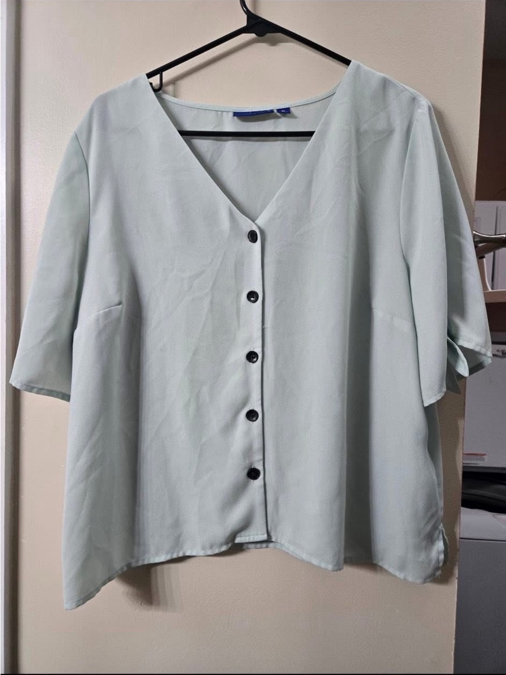 Light Mint V-Neck Button Front Women’s Top